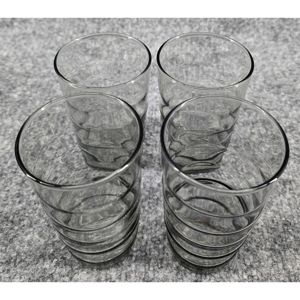 Vtg Set of 4 Smoke Gray Glass‎ Tumbler 5 in Rippled Beehive Wavy Juice Sized